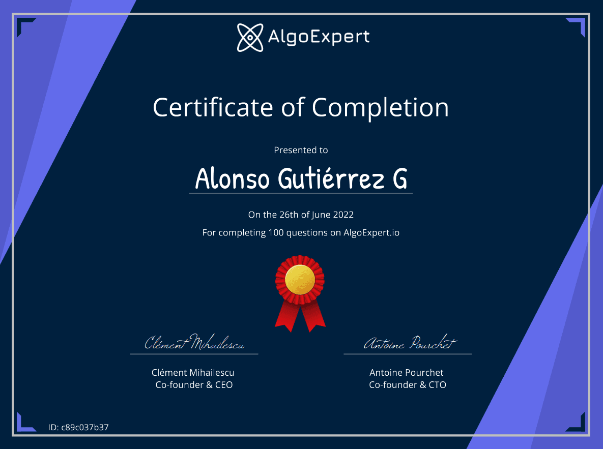 AlgoExpert Certified - 100 Questions Completed